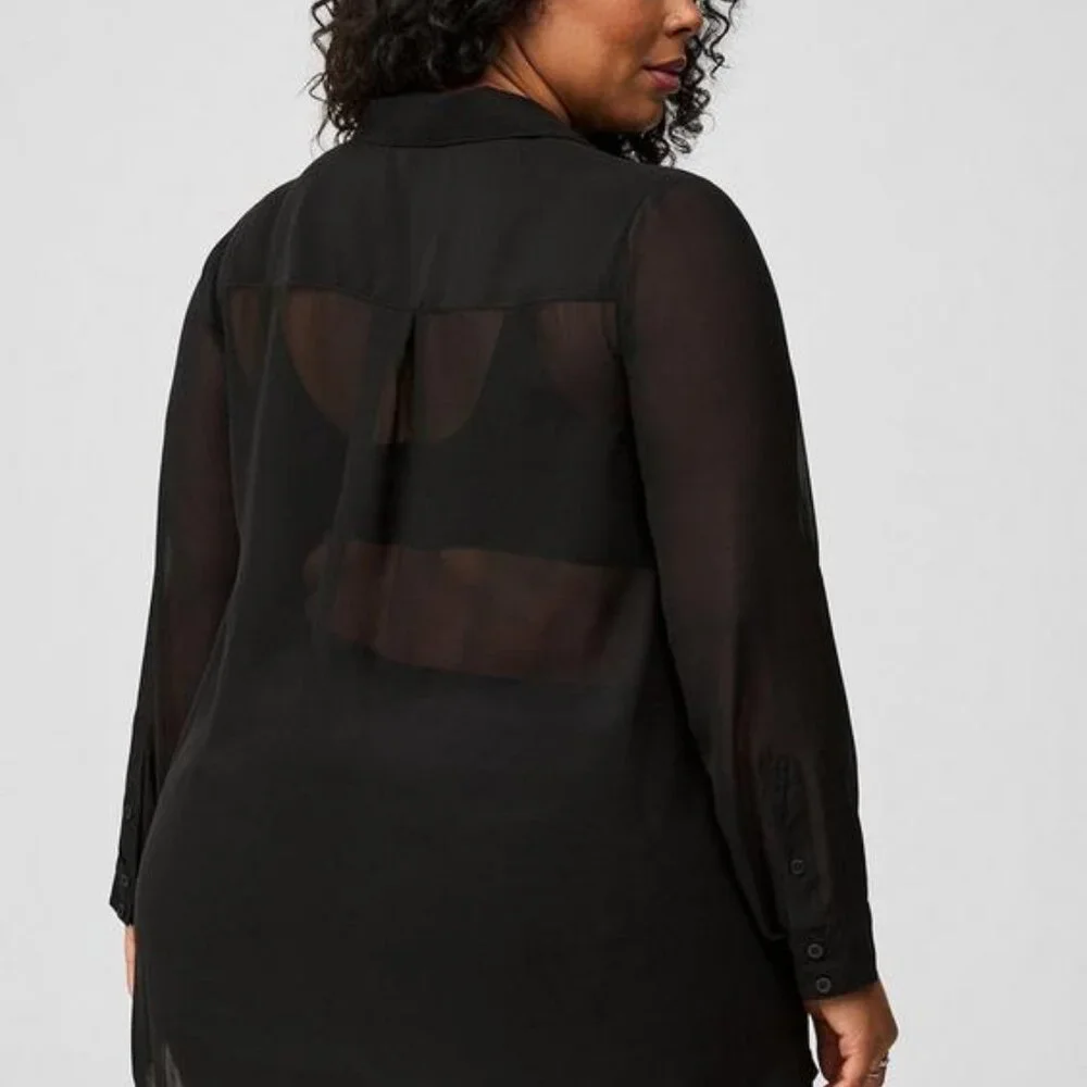 NWT Torrid Chiffon Twist Front Tunic Deep Black Size 5 (28) - Picture 3 of 10